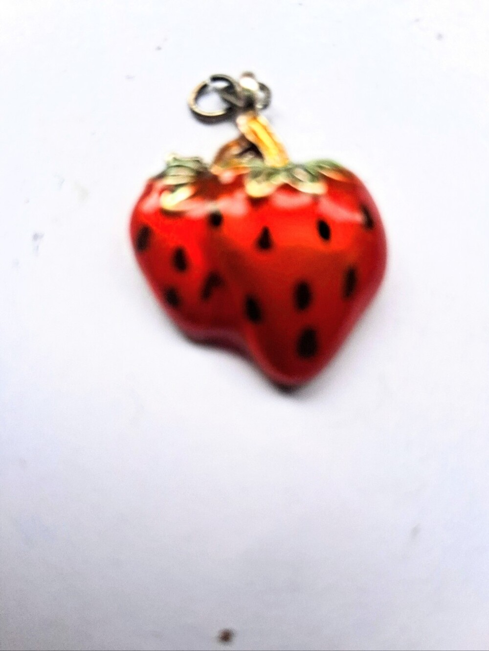 • Vintage Silver Tone Enamel Twin Strawberry Charm